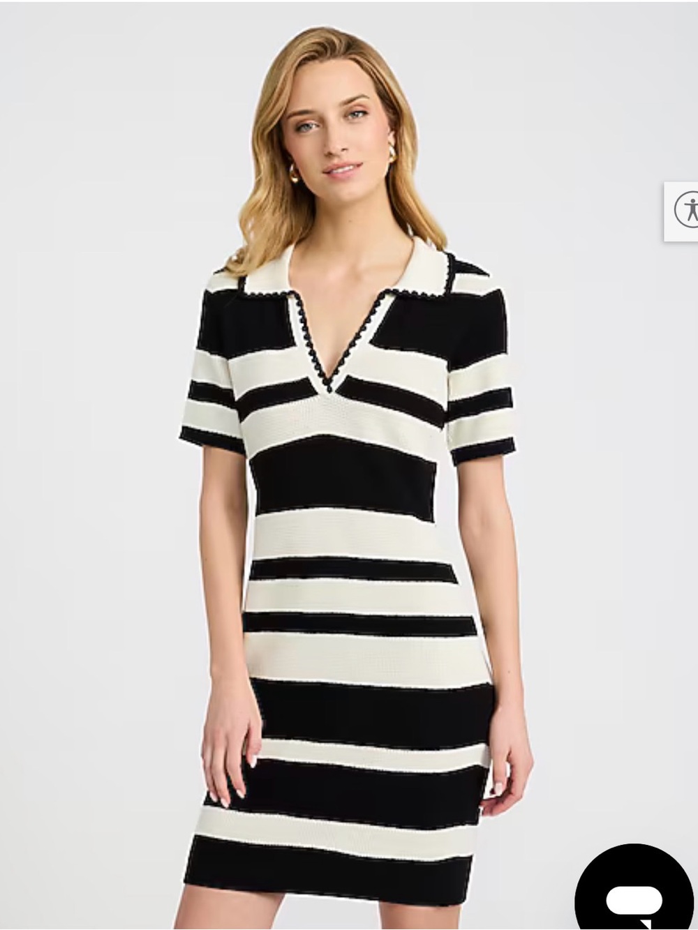 Express Black & White Striped Johnny Collar Polo Mini Dress
